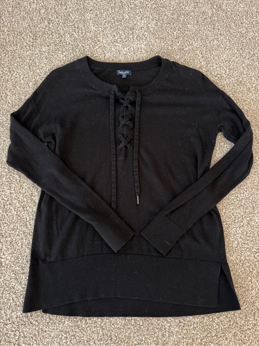 Splendid Black Lace-Up Front Lightweight Sweater